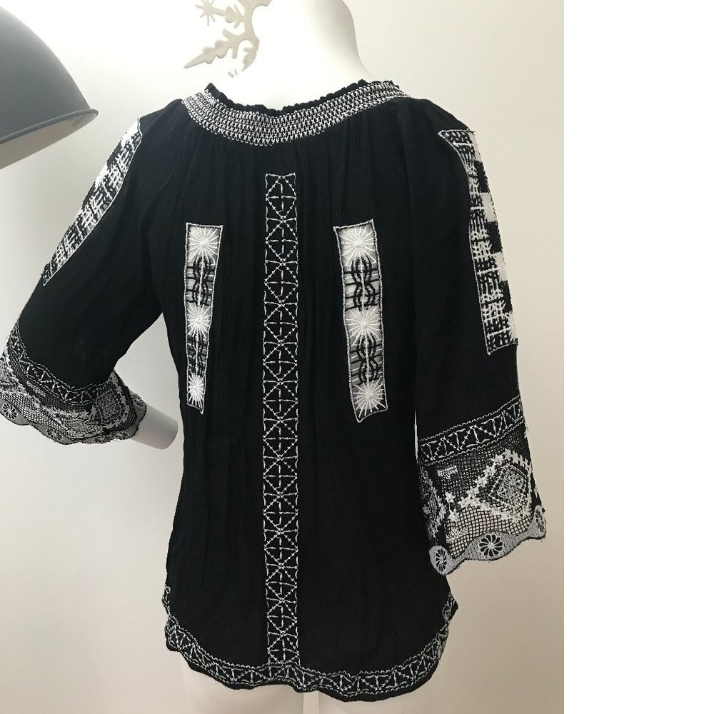 Crepe Embroidery Crochet Top Blouse Folk Polish Ukrainian Zara Free People